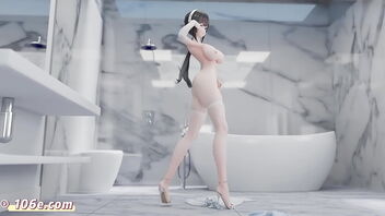 3d animated anime: Zhenhai's nude dance in Azur Lane style on TikTok