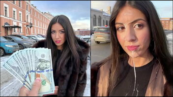 Pretty gal gets money for public jack on her face