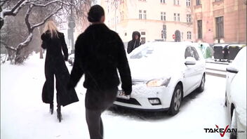 3 fabulous ladies seductively take an ordinary man to have romp in the car.