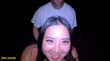 Public exchange of oral fuck-fest and vaginal foray at night on the beach