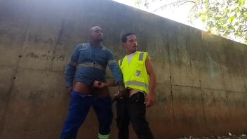 Faggot workers having fuck-fest on the construction site during work hours